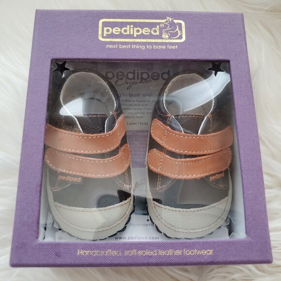 Pediped Brown Leather Soft Sole Velcro Handcrafted Shoes SZ 0-6M - Picture 1 of 11